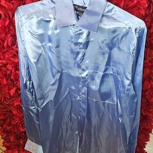 Milanomoda Men's Shimmering Satin Blue Dress Shirt Size Medium